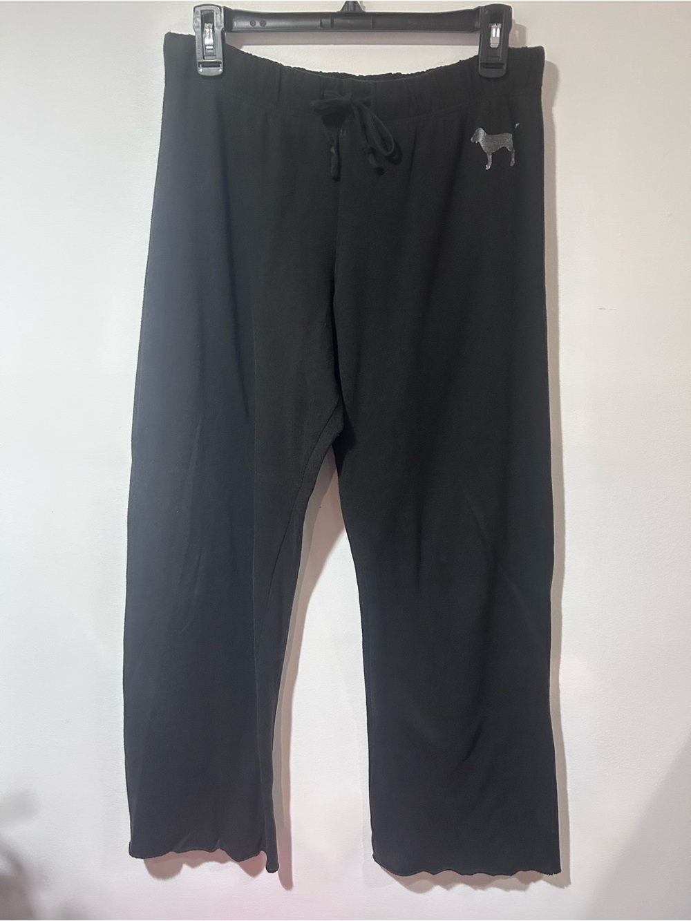 PINK Victoria's Secret Black Drawstring Joggers with Dog Logo